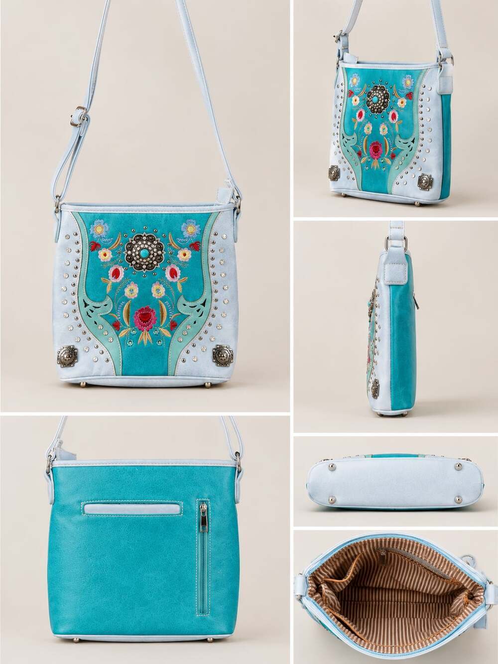 American Bling Western Floral Embroidered Concealed Carry Bag Studs & Conchos